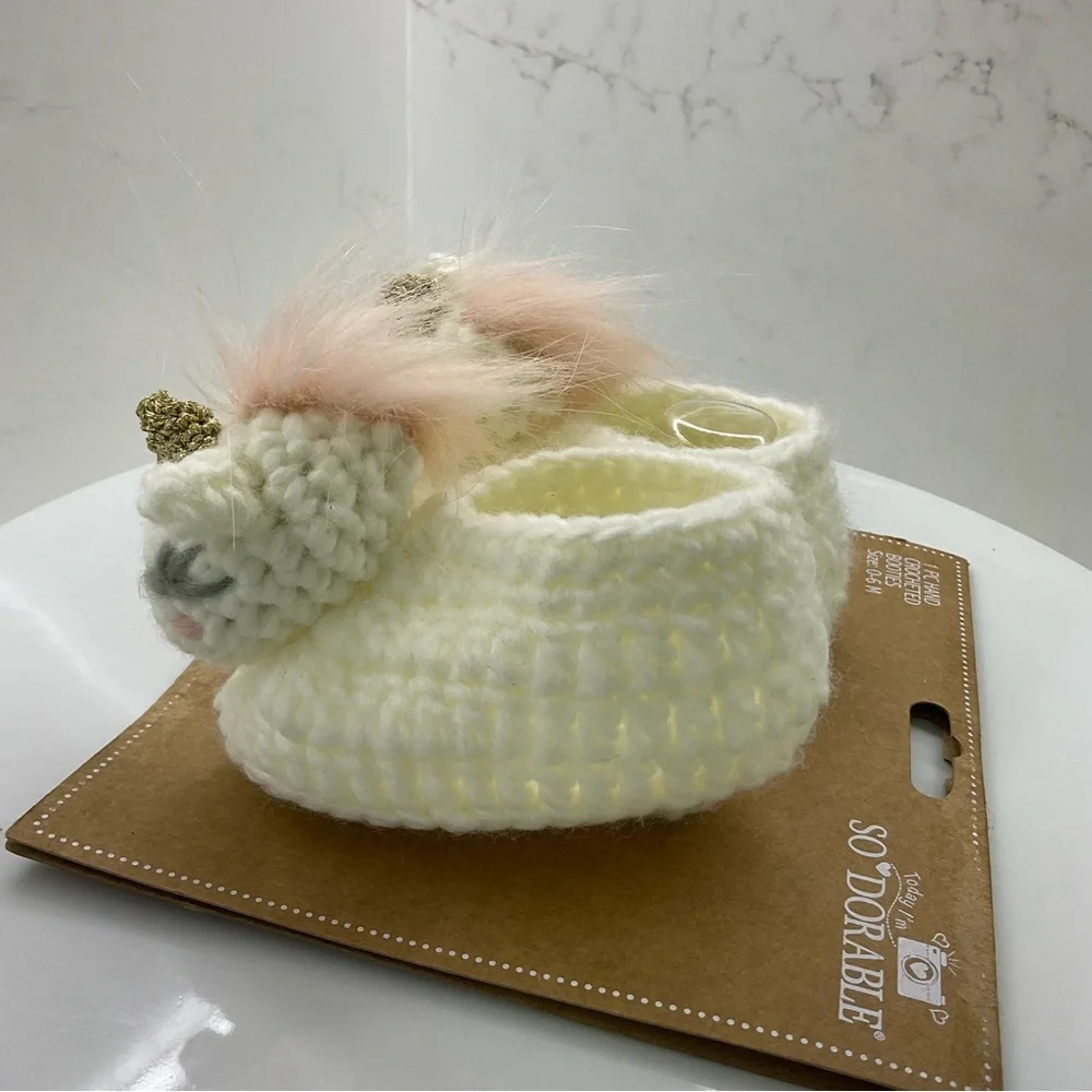 So’Dorable hand crocheted booties unicorn size 0-6M New